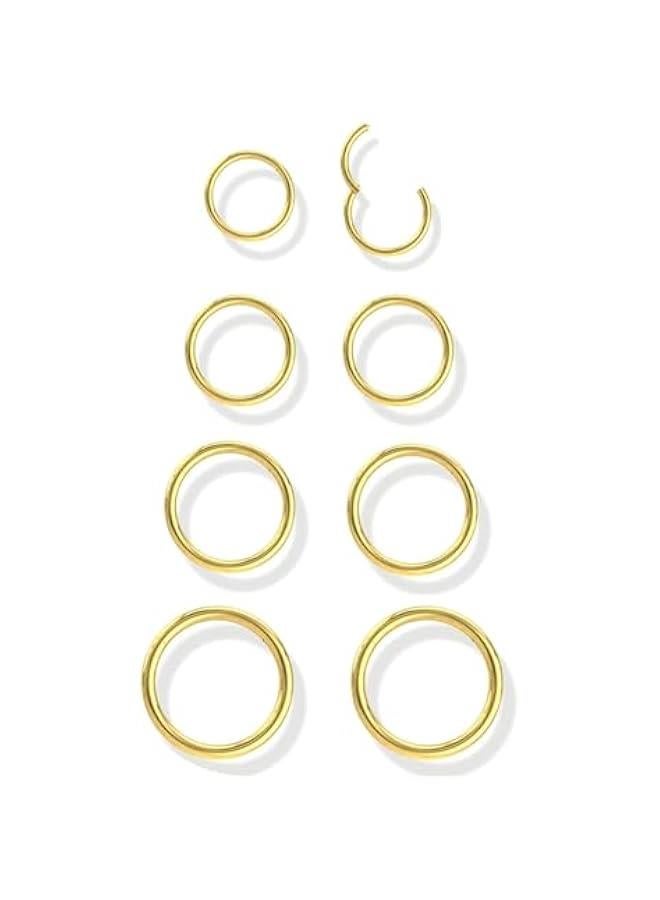 8 Pcs 16G 316L Surgical Steel Nose Rings Hoops Septum Rings Lip Rings Hypoallergenic Nose Clicker Ring Tragus Helix Cartilage Daith Rook Sleeper Earring Body Piercing Jewerly for Women Men - Image 1